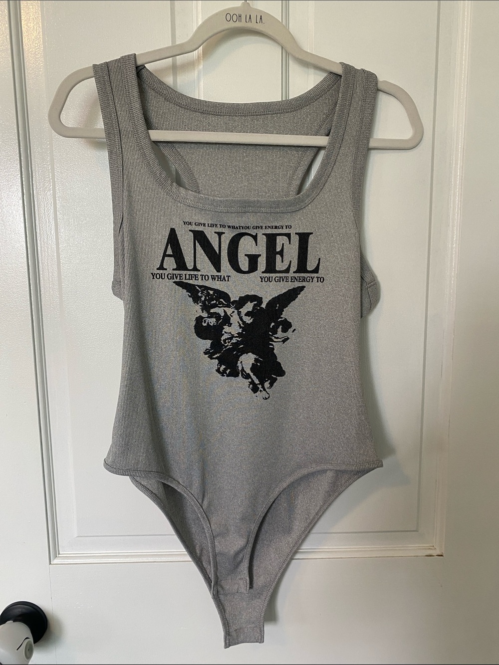 Angel Graphic Grey Woman’s One-Piece Bodysuit
